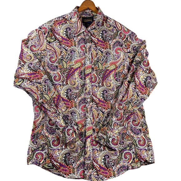 Cremieux Other - Cremieux Button Down Shirt Mens Large Purple Paisley Premium Denim Long Sleeve